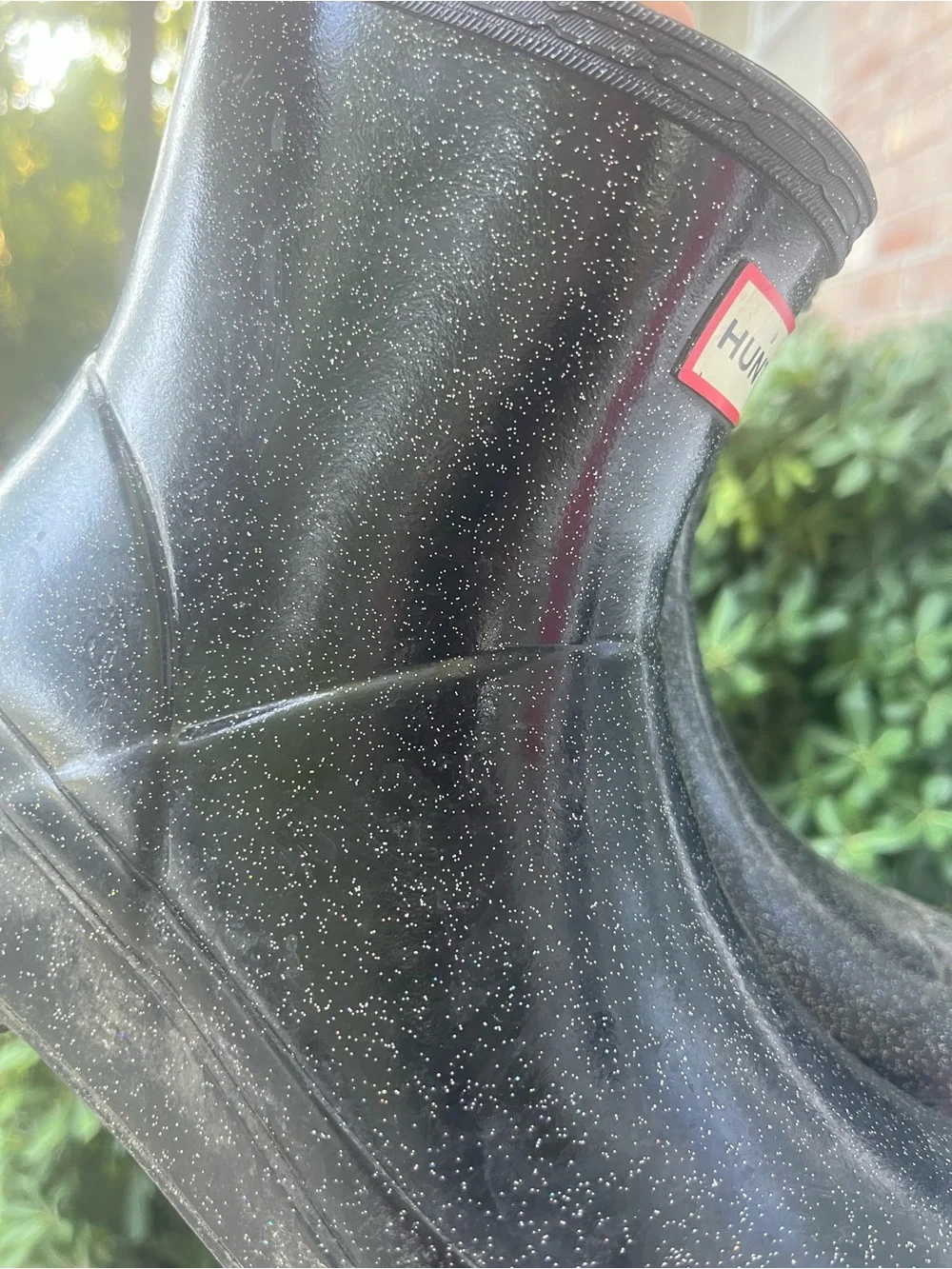 Hunter Womens PLAY Starcloud Glitter Short Waterproof Rain Boots Black Size 8
